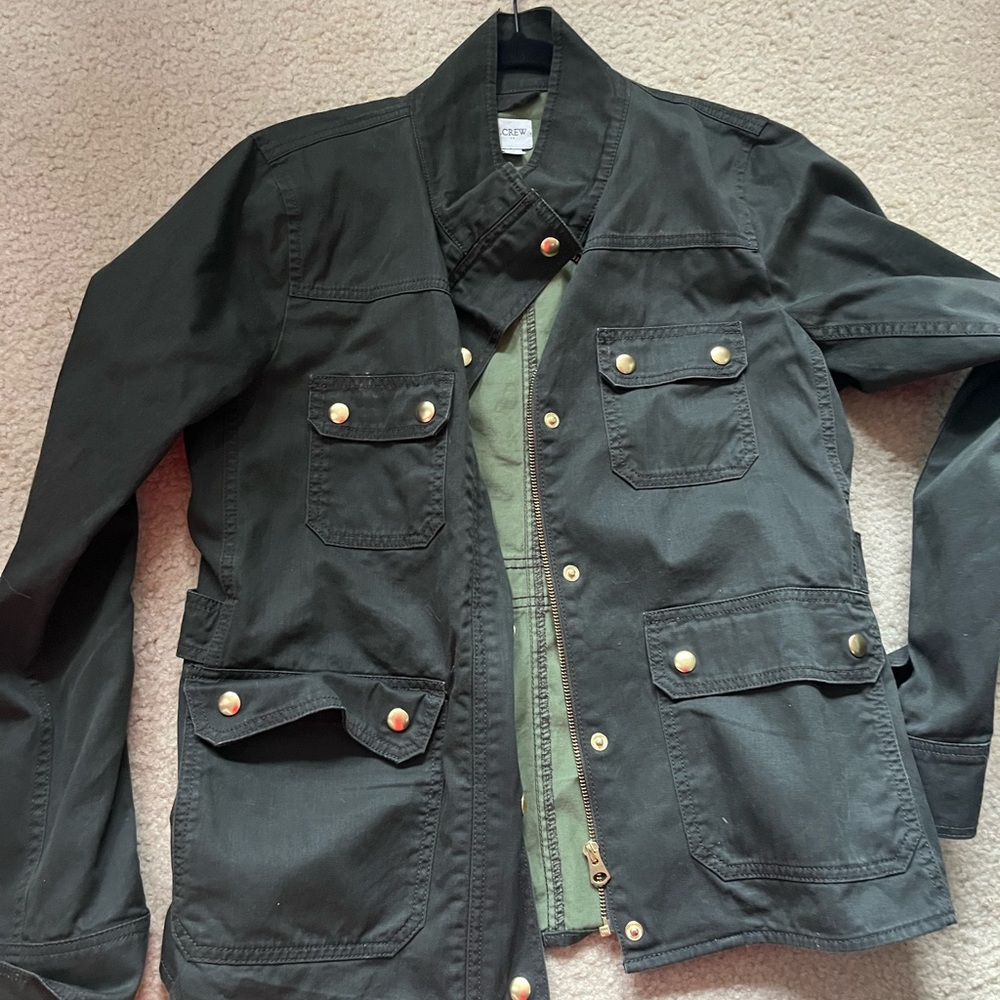 J. Crew Dark Olive Military Jacket with Sage Lining